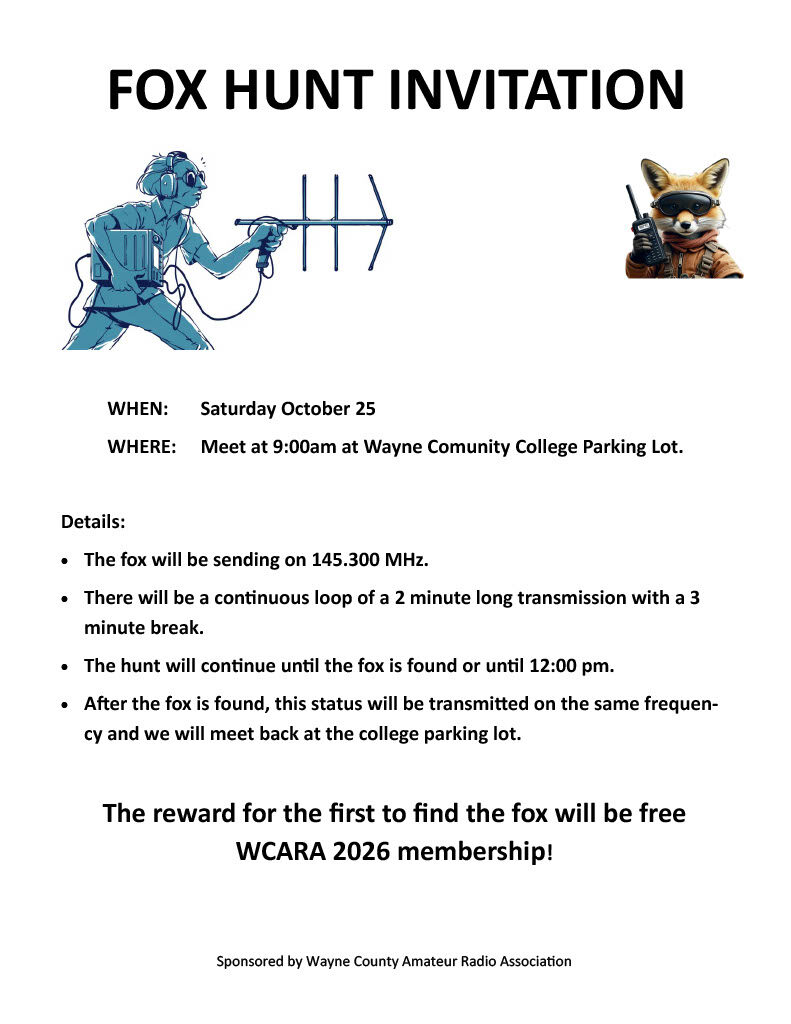 Fox Hunt at starting at WCC 10/25/2025 9:00 am until noon.