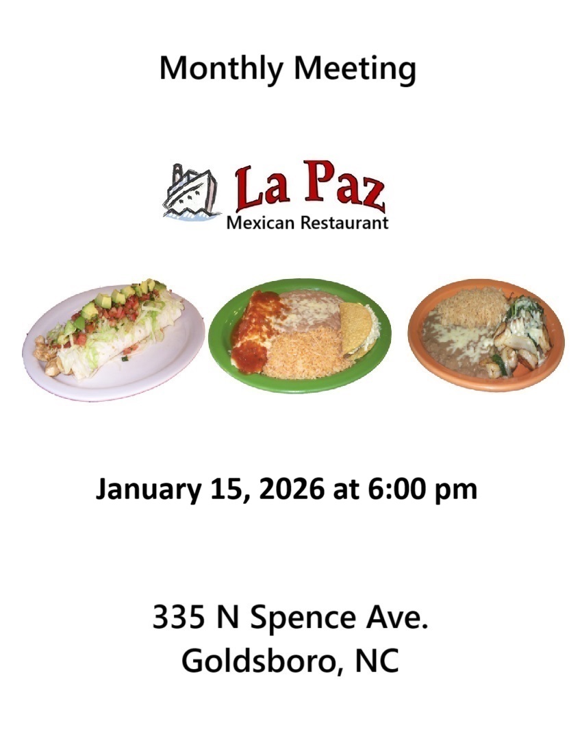 Monthly Meeting at LaPaz Goldsboro on 1/15/2026 at 6pm